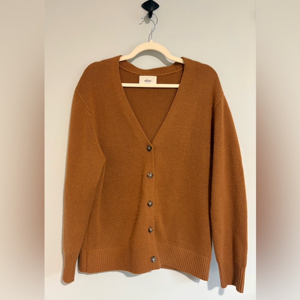Wilfred Burnt Orange Knit V-Neck Button Cardigan